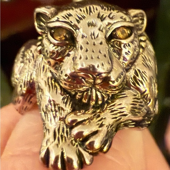 Jai John Hardy Leopard Ring Sterling Silver Cat Citrine Animal Figural Size 6-7 - Picture 1 of 3